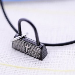 Divat Fekete Lakat Bibliai Verssel És Kereszttel Ellátott Titán Nyaklánc Medál