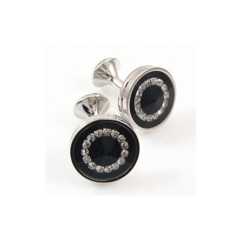 Titán És Fekete Ip Bevonatú Gyémánttal Díszített Kerek Mandzsettagombok