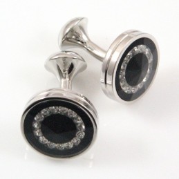 Titán És Fekete Ip Bevonatú Gyémánttal Díszített Kerek Mandzsettagombok