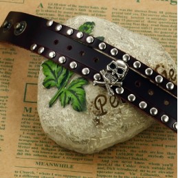 Minőségi És Mennyiségi Garantált Férfi Koponya Titán Bőr Karkötő