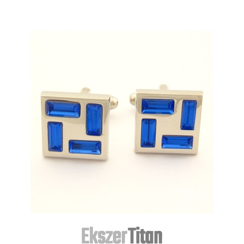 Új Stílusú Titán Mandzsettagombok Kék Kristályokkal