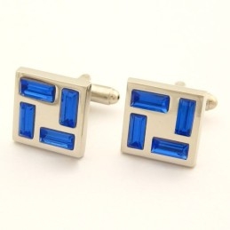 Új Stílusú Titán Mandzsettagombok Kék Kristályokkal