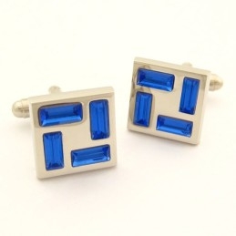 Új Stílusú Titán Mandzsettagombok Kék Kristályokkal