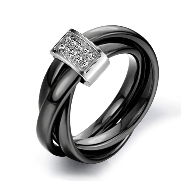Világszerte Híres Fekete Volfrám Kerámia Gyűrű Strasszokkal