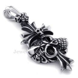 Titán Koponya Kereszt Medál Nyaklánc (Ingyenes Lánc)