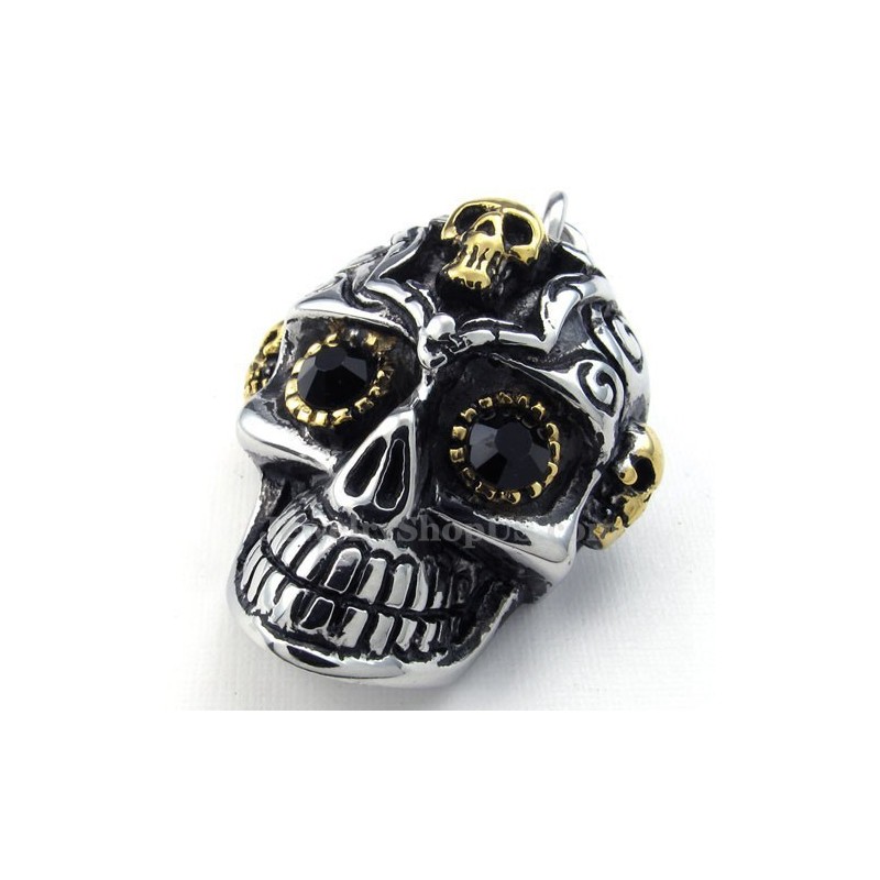 Fekete Szemű Titán Koponya Medál Nyaklánc (Ingyenes Lánc)