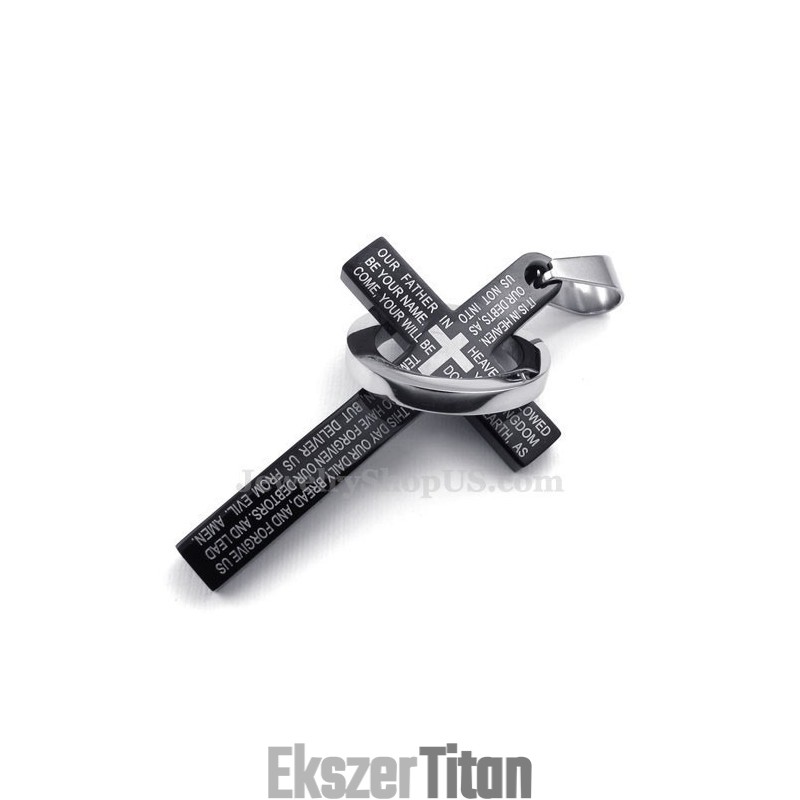 Titánium Fekete Kereszt Medál Nyaklánc Szentíráshoz (Ingyenes Lánc)