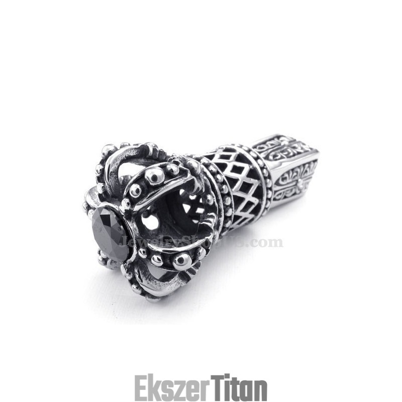 Fekete Cirkon Titán Császári Korona Medál Nyaklánc (Ingyenes Lánc)