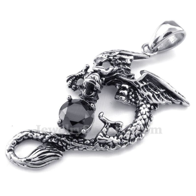 Fekete Cirkon Titán Pteroszaurusz Medál Nyaklánc (Ingyenes Lánc)