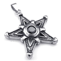 Fekete Cirkon Titán Lucky Star Medál Nyaklánc (Ingyenes Lánc)