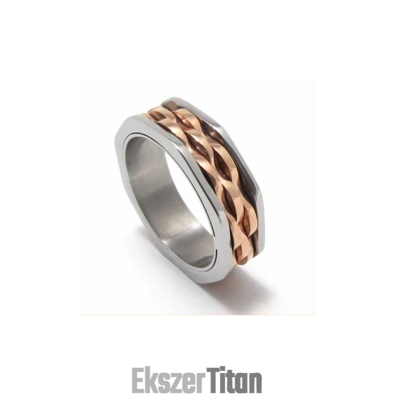 7 Mm-Es Unisex Hullámos Titán És Arany Gyűrű 7 Mm-Es Unisex Hullámos Titán És Arany Gyűrű