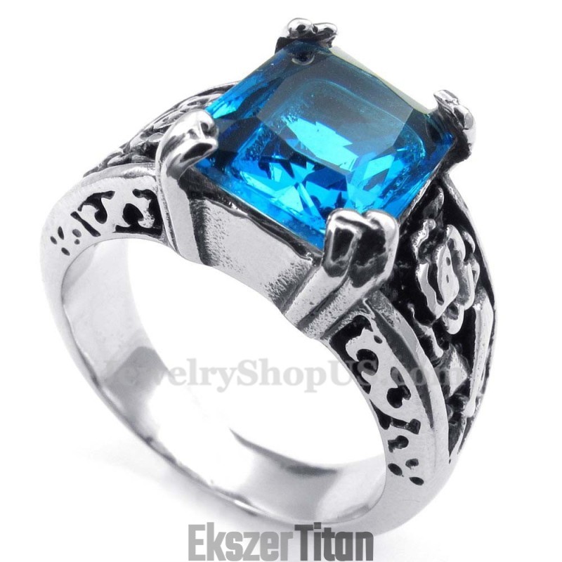 Titán Gyűrű Kék Cirkonnal