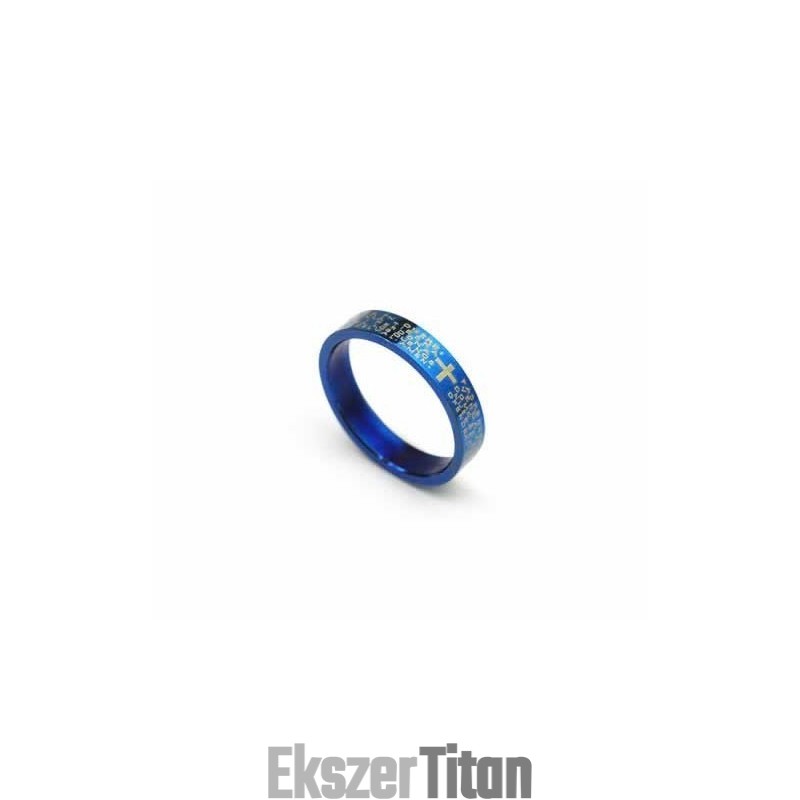 Bibliai Kereszt Férfi 4 Mm-Es Kék Titán Gyűrű Bibliai Kereszt Férfi 4 Mm-Es Kék Titán Gyűrű