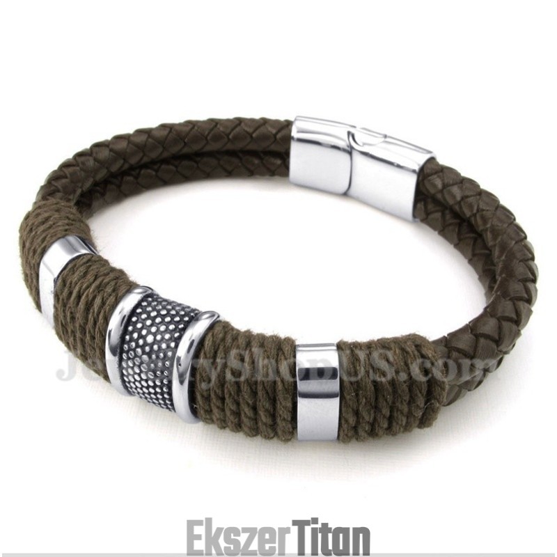 Férfi Titán Bőr Karkötő