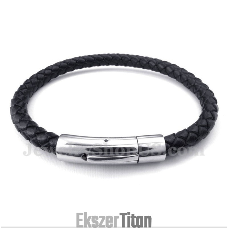 Férfi Titán Fekete Bőr Karkötő