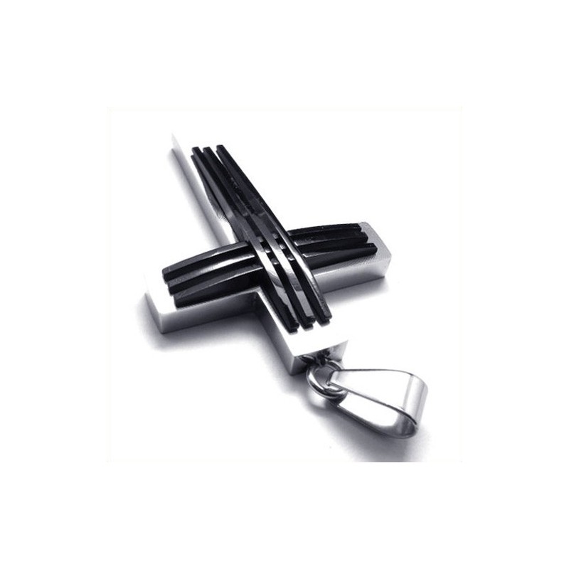 Új Stílusú Szövésű Kereszt Titán Medál (Fekete)