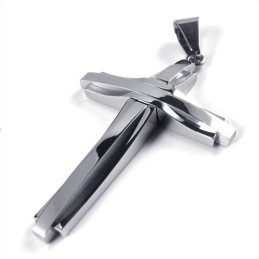 Divat Ripple Kereszt Titán Medál (Ezüst)