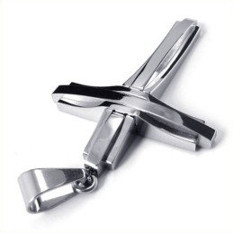 Divat Ripple Kereszt Titán Medál (Ezüst)