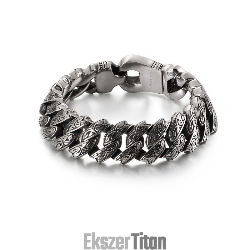 Menő Személyiségű Retró Virágmintás Titán Karkötő Férfiaknak