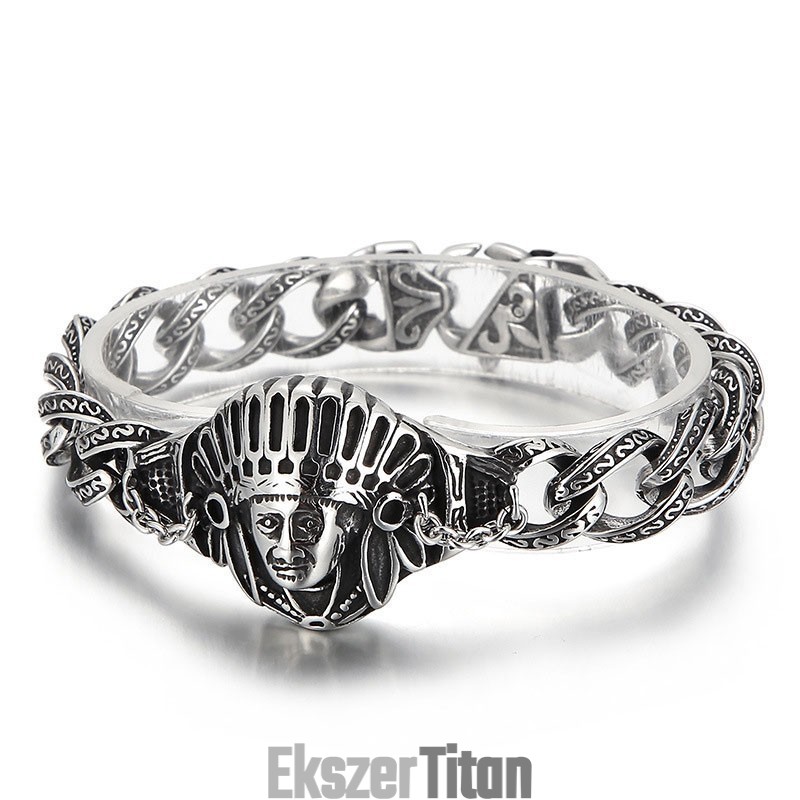 Új Casting Jewelry Retro Cool Chief Pattern Titán Férfi Karkötő Új Casting Jewelry Retro Cool Chief Pattern Titán Férfi Karkötő