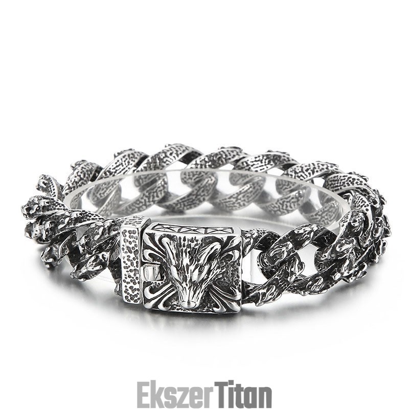 Retro Divatos Fekete Sikkes Stílusú Farkasfejes Titán Karkötő Férfiaknak