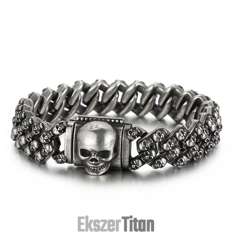 Vintage Galvanizált Többszínű Koponya Titán Karkötő Férfiaknak Vintage Galvanizált Többszínű Koponya Titán Karkötő Férfiaknak