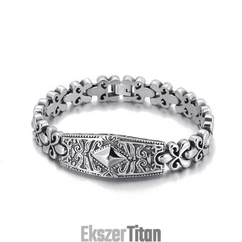 Divatos Flower Bay Márkájú Gyémánt Alakú Titán Karkötő Férfiaknak