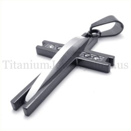 Fekete Gyémánttal Díszített, Divatos Titán Kereszt Medál