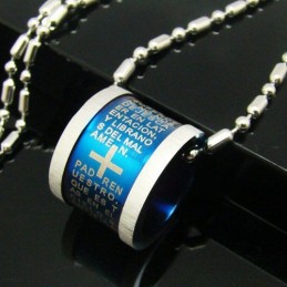 Férfi Kék Kereszt Biblia Görgő Tiszta Titán Medál Nyaklánc