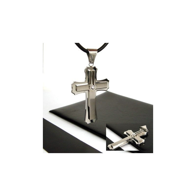 Férfi Kétrétegű Kereszt Drágakő - Tiszta Titán Medál
