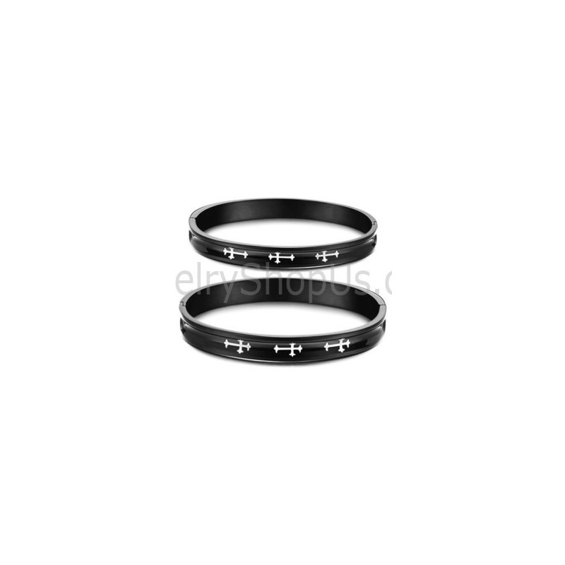 Tatánium Fekete Páros Karkötők Fehér Kereszttel C747