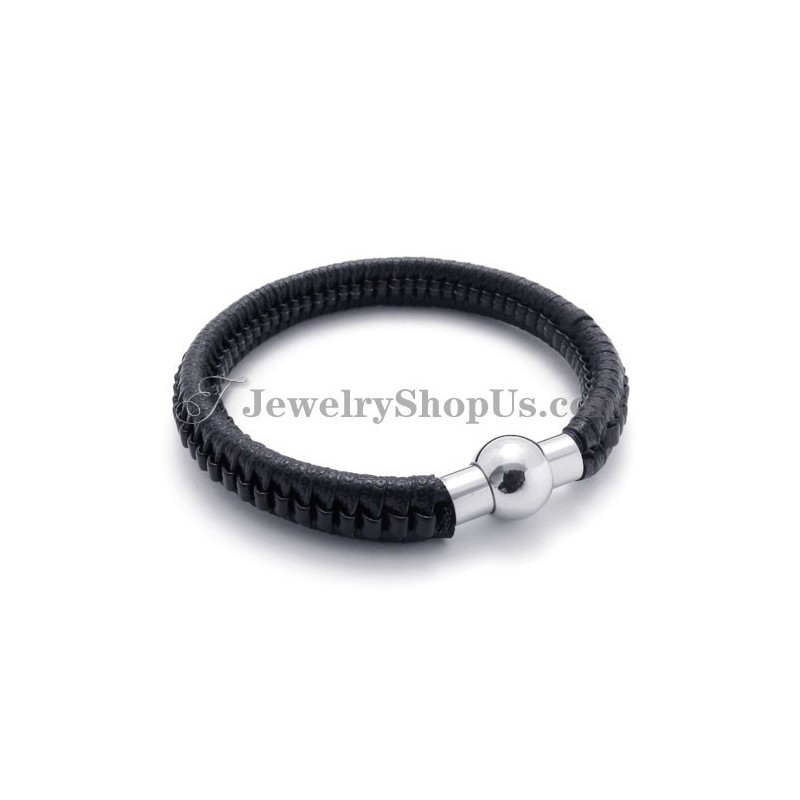 Elegáns Fekete Titán És Bőr Karkötő
