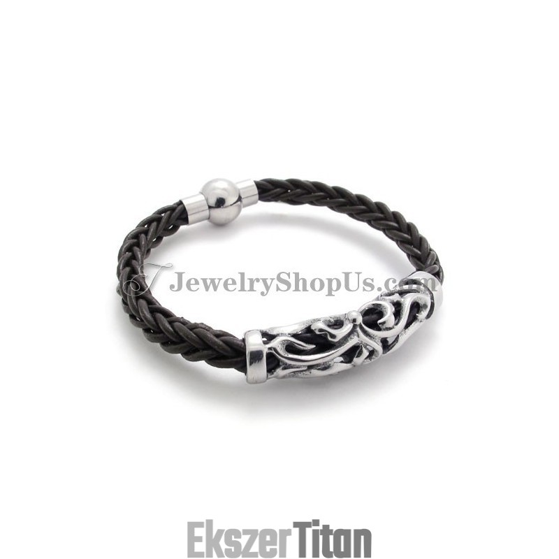 Elegáns Fekete Bőr Titán Karkötő