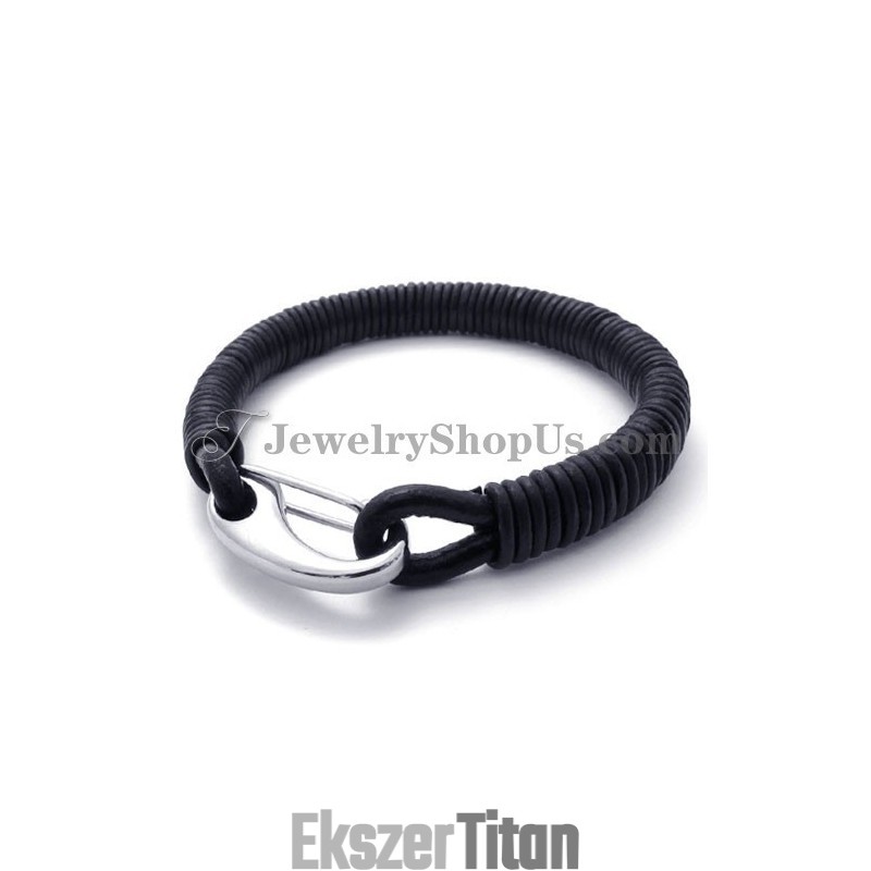 Divatos Fekete Bőr Titán Karkötő
