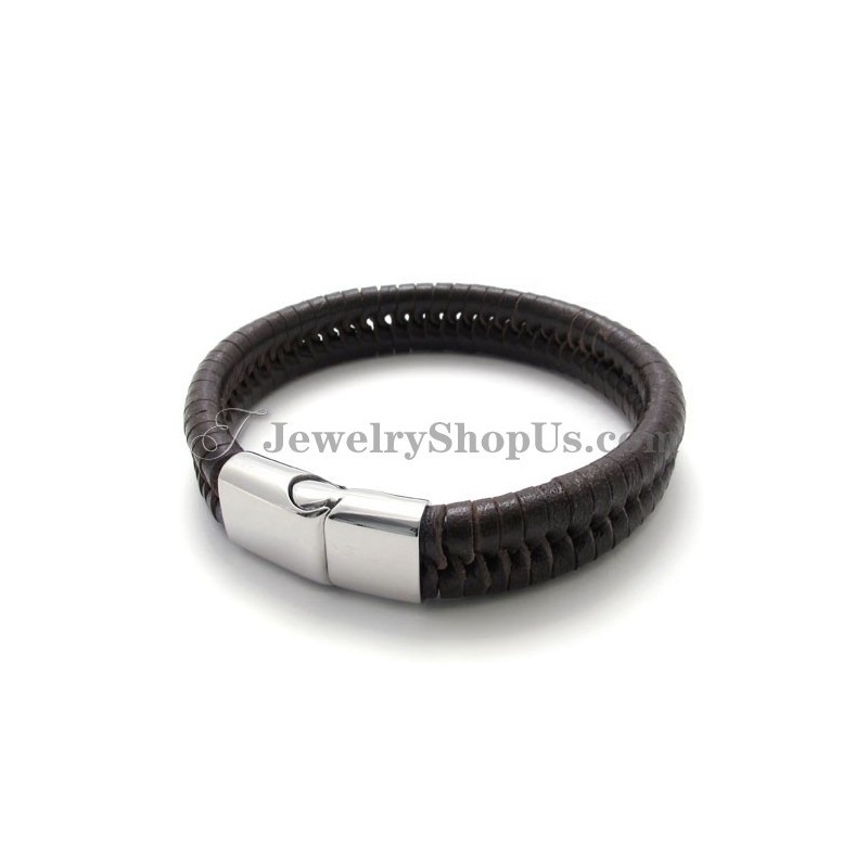 Elegáns Barna Titán Bőr Karkötővel